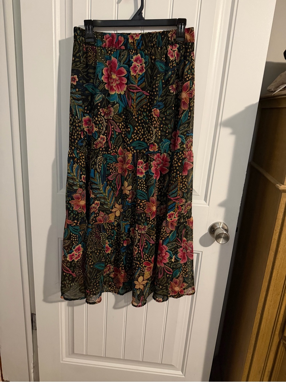 Philosophy Black Maxi Skirt with Pink & Teal Floral Print